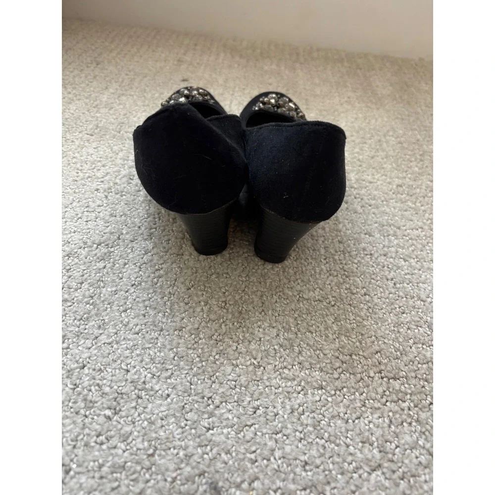 Report Wedge Heels Womens 8 Black Rhinestone‎ Embellished Low Pump Evening Glam